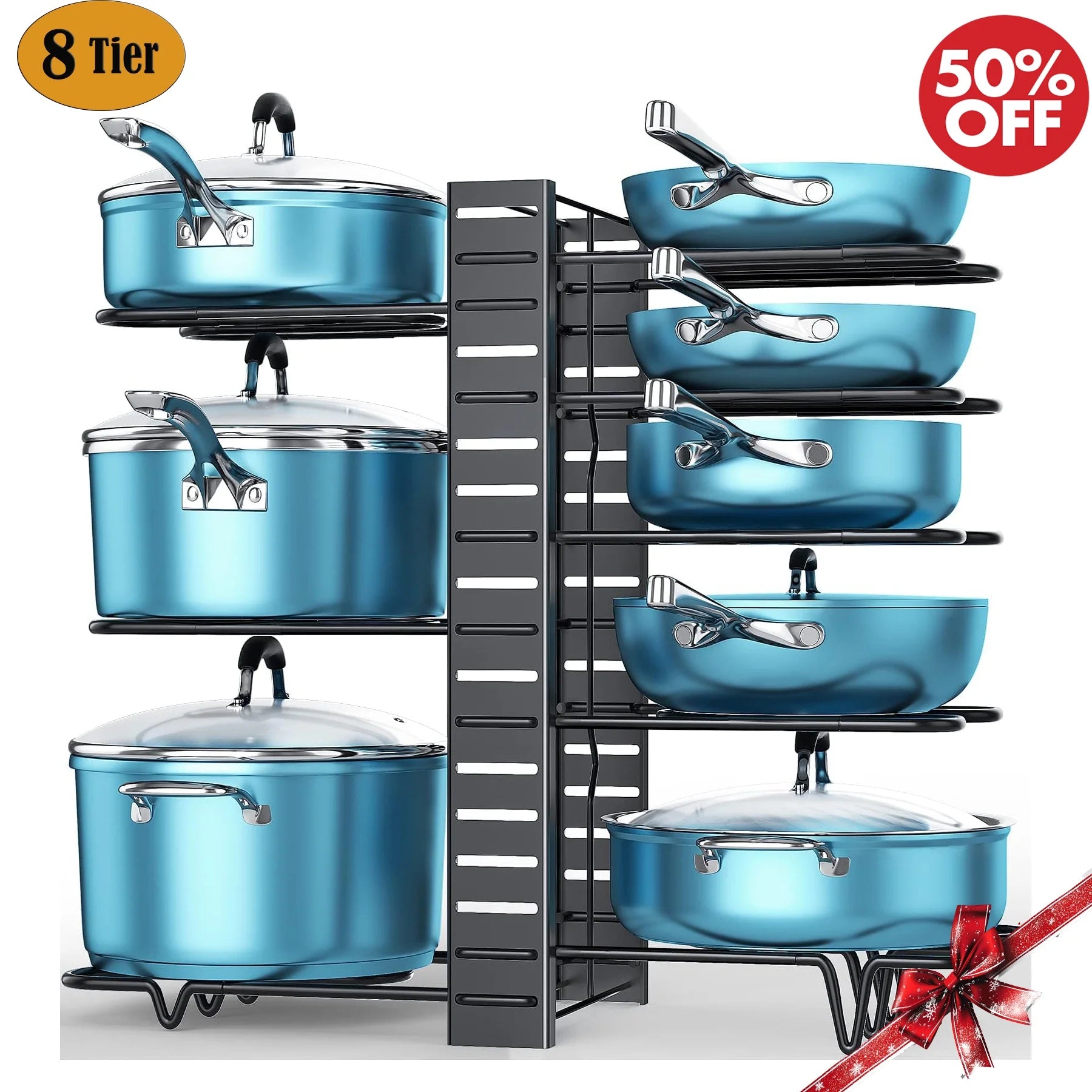 (5 Pack)  Pot Organizer Rack 8 Tiers Pots and Pans Organizer, Pot Lid Organizer for Kitchen Cabinet Cookware Organizers and Storage,Upgraded