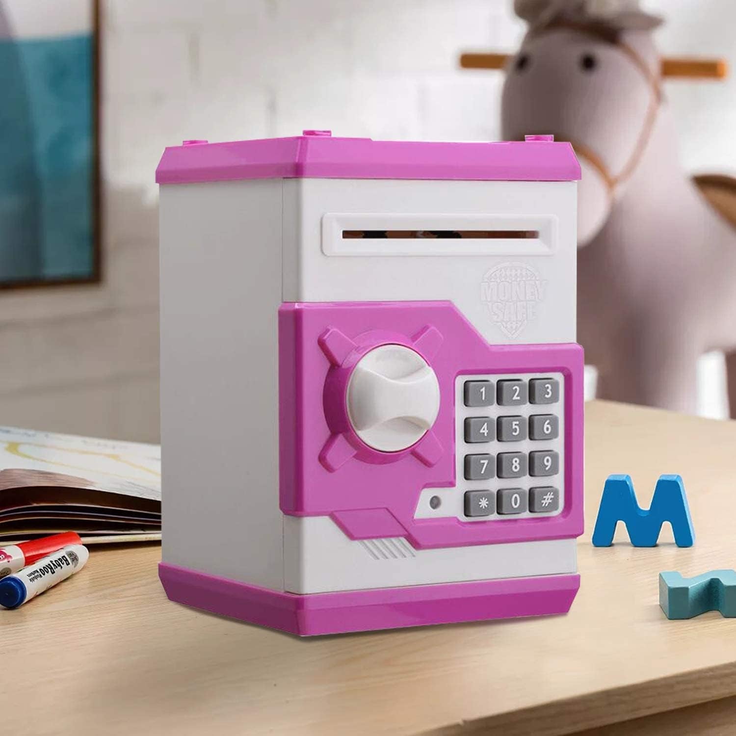 Cartoon Piggy Bank Cash Coin Can Password Electronic Kids Money Bank Safe Saving Box ATM Bank Safe Locks Black Red Smart Voice Prompt Money Piggy Box for Boys Girls Birthday (Pink1) (Pink)