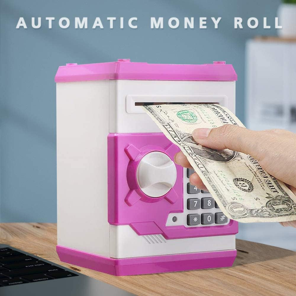 Cartoon Piggy Bank Cash Coin Can Password Electronic Kids Money Bank Safe Saving Box ATM Bank Safe Locks Black Red Smart Voice Prompt Money Piggy Box for Boys Girls Birthday (Pink1) (Pink)