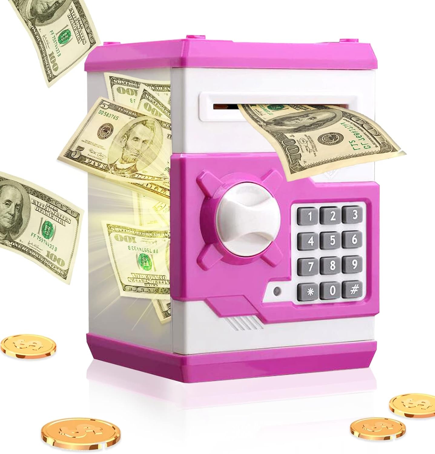 Cartoon Piggy Bank Cash Coin Can Password Electronic Kids Money Bank Safe Saving Box ATM Bank Safe Locks Black Red Smart Voice Prompt Money Piggy Box for Boys Girls Birthday (Pink1) (Pink)