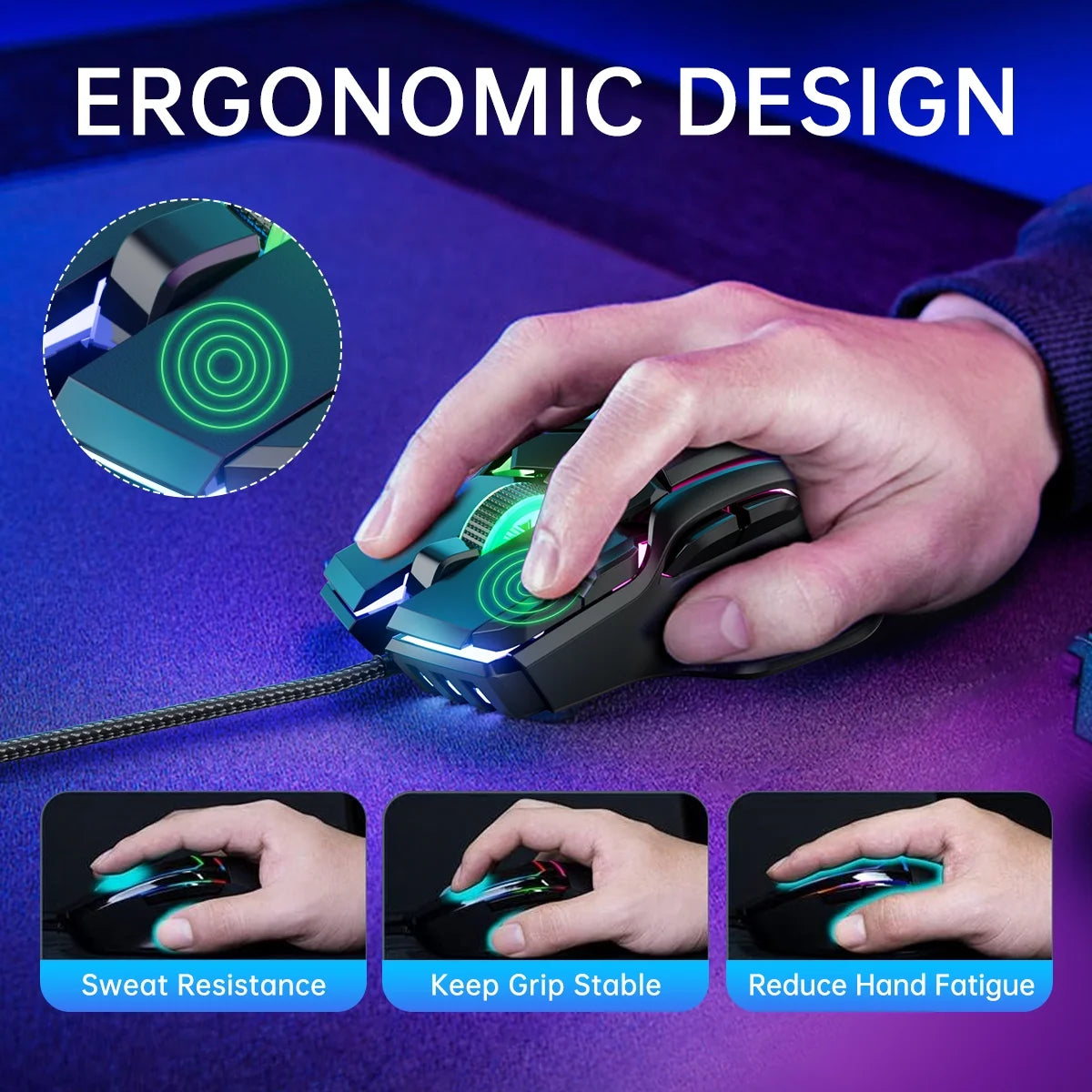 13 RGB Gaming Mouse, 6 Adjust 12800 DPI Wired Mechanical Mouse, 10 Programmable Buttons, Fire Button, 1000Hz Polling Rate, Ergonomic USB Computer Gaming Mice for Windows Laptop PC