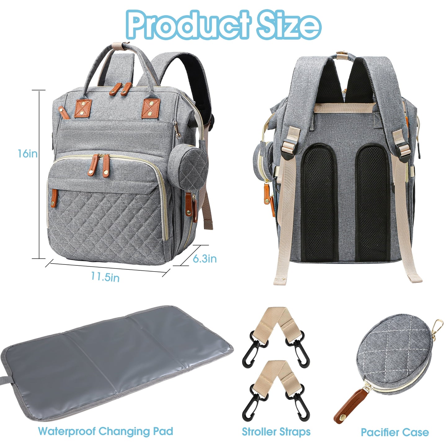 Diaper Bag Backpack, Portable Baby Bag Include Insulated Pocket, 3 in 1 Multi-Functional Travel Baby Diaper Bag with Diapers Changing Pad for Boys and Girls