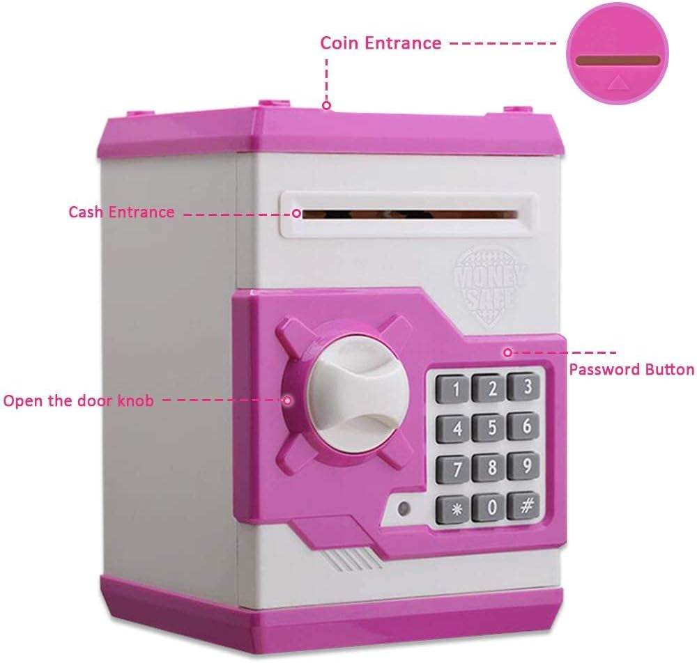 Cartoon Piggy Bank Cash Coin Can Password Electronic Kids Money Bank Safe Saving Box ATM Bank Safe Locks Black Red Smart Voice Prompt Money Piggy Box for Boys Girls Birthday (Pink1) (Pink)