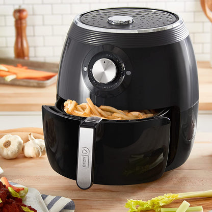 Deluxe Electric Air Fryer + Oven Cooker with Temperature Control, Non-Stick Fry Basket, Recipe Guide + Auto Shut off Feature, 1700-Watt, 6 Quart - Black