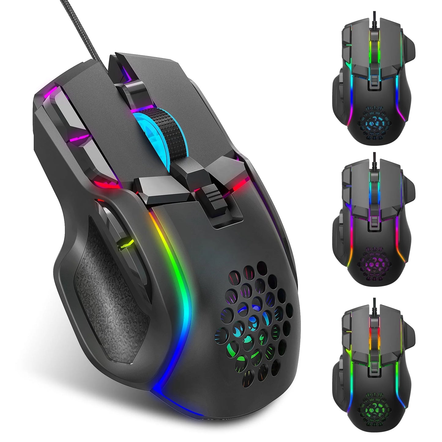 13 RGB Gaming Mouse, 6 Adjust 12800 DPI Wired Mechanical Mouse, 10 Programmable Buttons, Fire Button, 1000Hz Polling Rate, Ergonomic USB Computer Gaming Mice for Windows Laptop PC