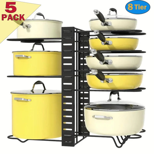 (5 Pack)  Pot Organizer Rack 8 Tiers Pots and Pans Organizer, Pot Lid Organizer for Kitchen Cabinet Cookware Organizers and Storage,Upgraded