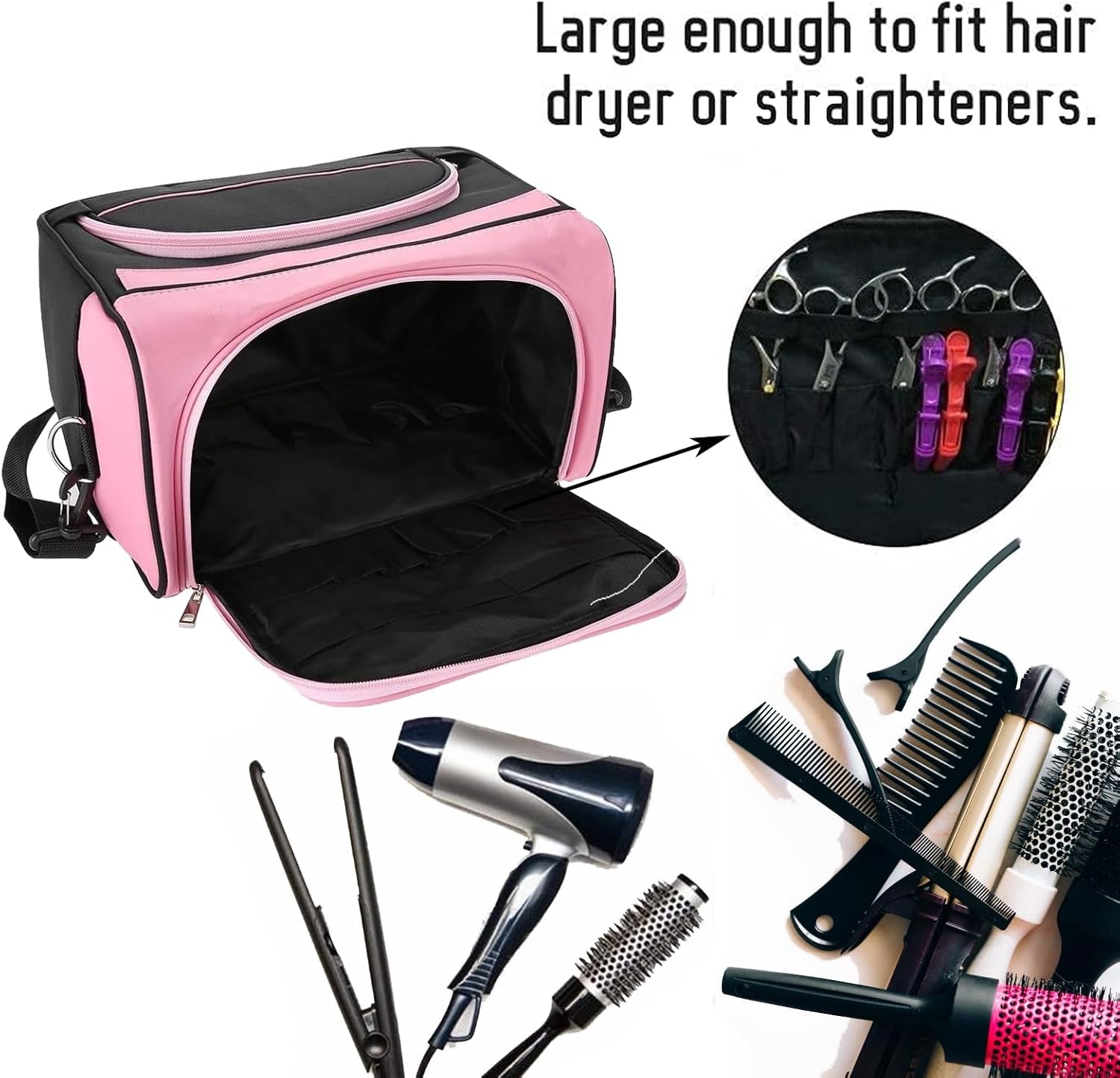 Large Capacity Hairdresser Bag Barber Carrying Case with Handle and Shoulder Strap, Beauty Salon Tool Kits Storage Travel Barber Case Holds Various Hair Cutting Tools Haircutting Bag