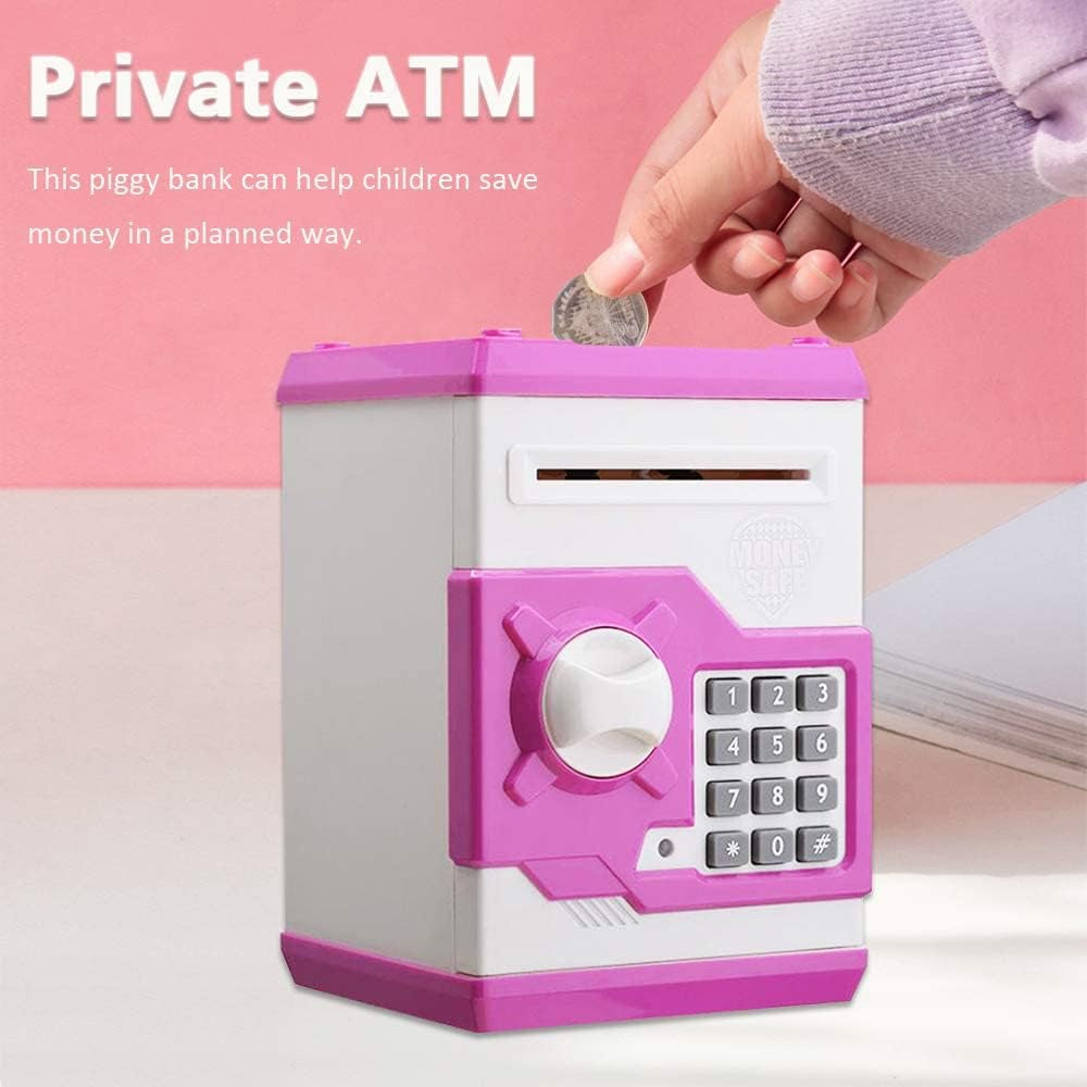 Cartoon Piggy Bank Cash Coin Can Password Electronic Kids Money Bank Safe Saving Box ATM Bank Safe Locks Black Red Smart Voice Prompt Money Piggy Box for Boys Girls Birthday (Pink1) (Pink)