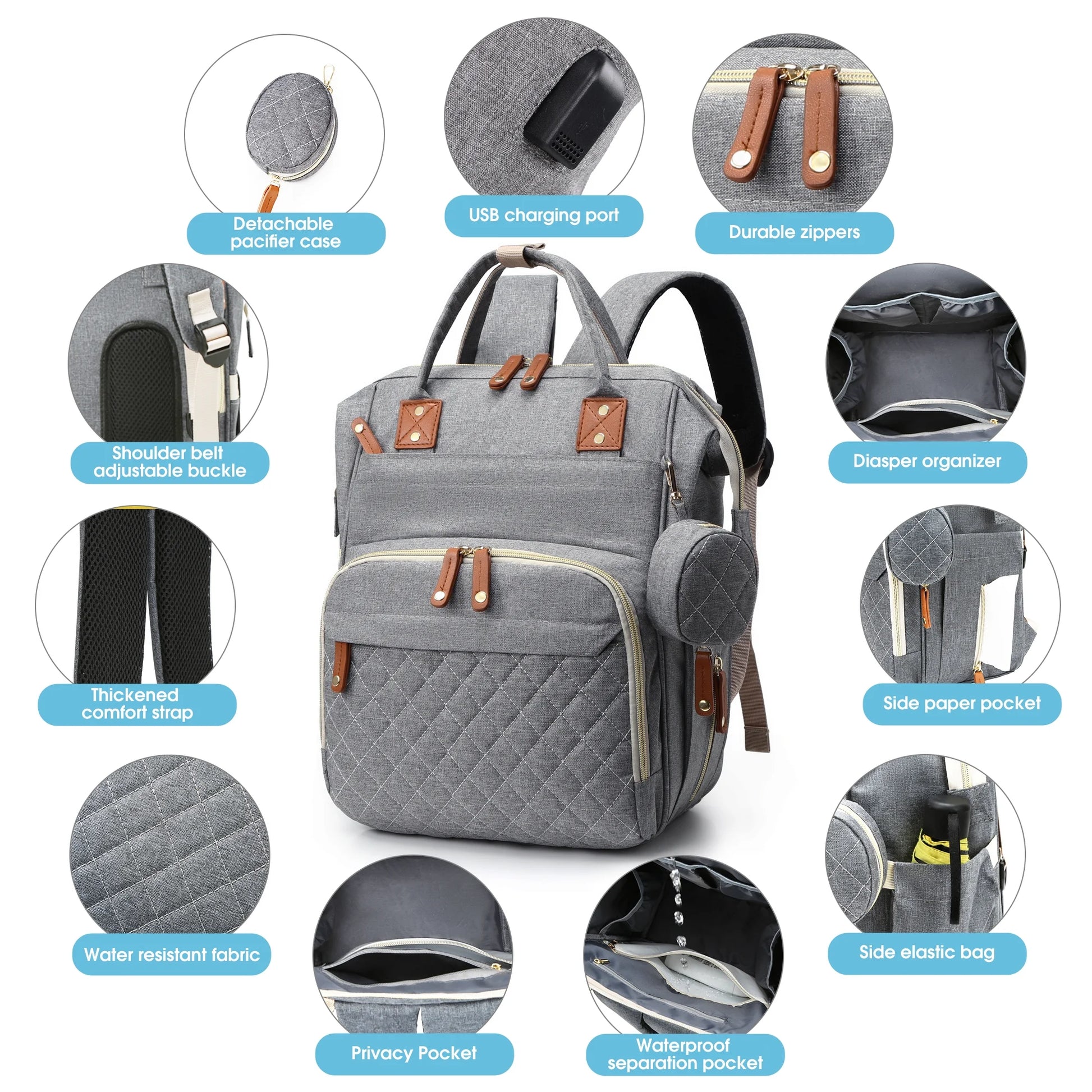 Diaper Bag Backpack, Portable Baby Bag Include Insulated Pocket, 3 in 1 Multi-Functional Travel Baby Diaper Bag with Diapers Changing Pad for Boys and Girls