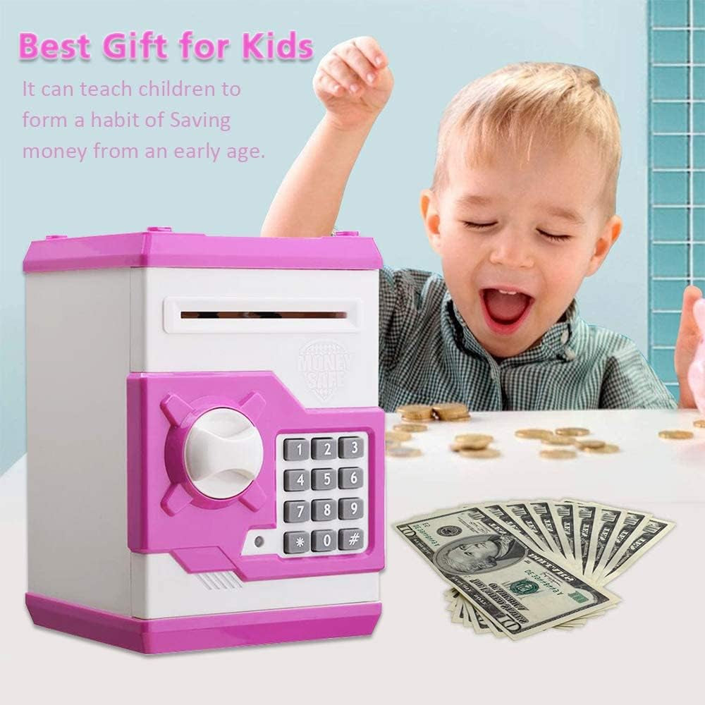 Cartoon Piggy Bank Cash Coin Can Password Electronic Kids Money Bank Safe Saving Box ATM Bank Safe Locks Black Red Smart Voice Prompt Money Piggy Box for Boys Girls Birthday (Pink1) (Pink)