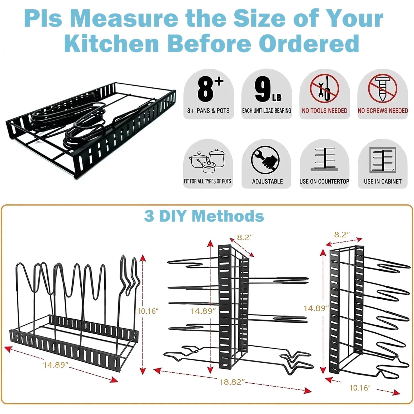 (5 Pack)  Pot Organizer Rack 8 Tiers Pots and Pans Organizer, Pot Lid Organizer for Kitchen Cabinet Cookware Organizers and Storage,Upgraded